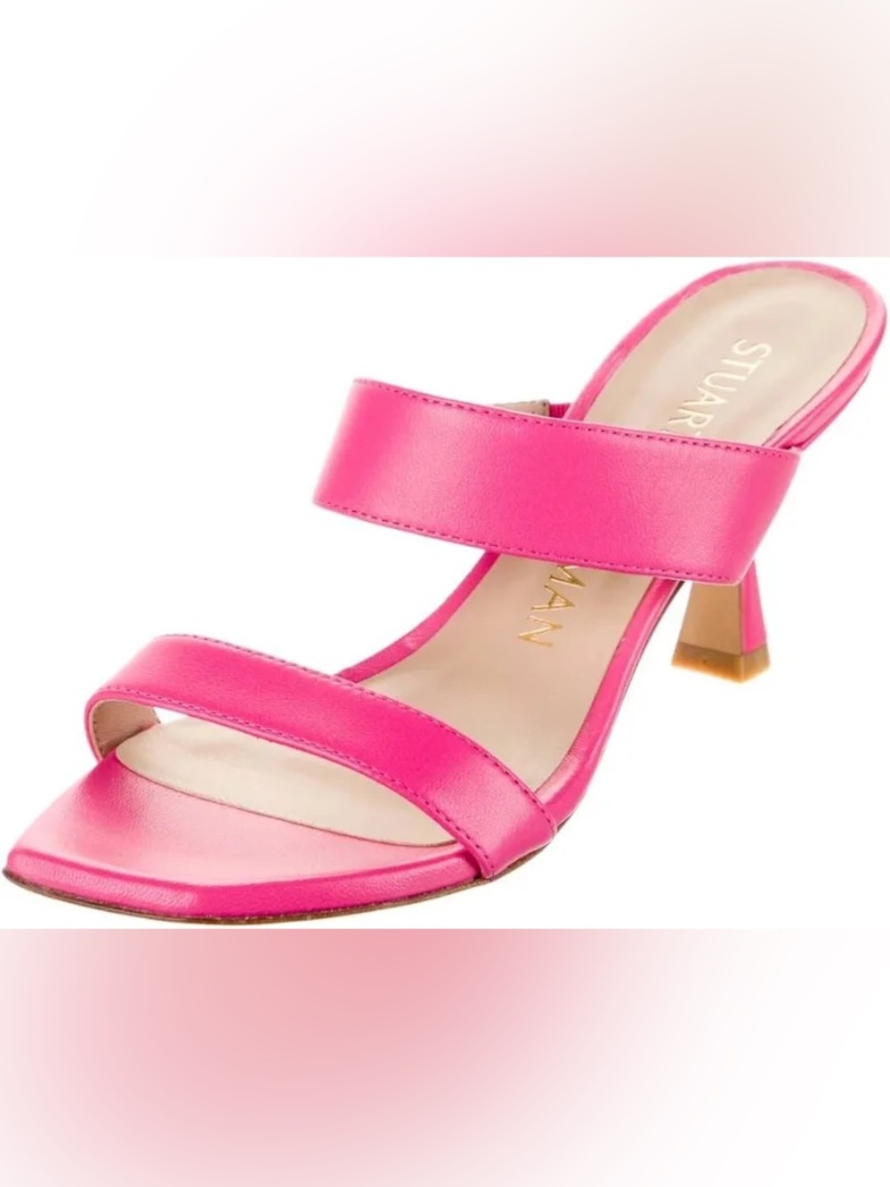 STUART WEITZMAN Kristal Napa Two Band Pink Sandals Heels Size 7.5